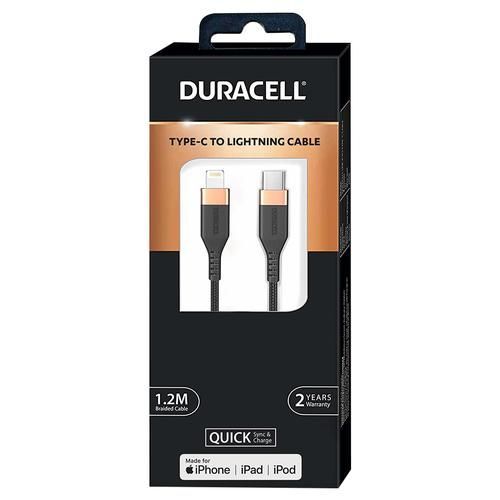 Duracell USB C To Lightning Braided Sync & Charge Cable - Black, 1.2m (Du005)