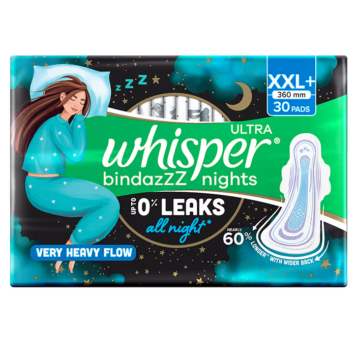 Whisper Ultra Bindazzz Nights Sanitary Pads - XXL+, 30pc