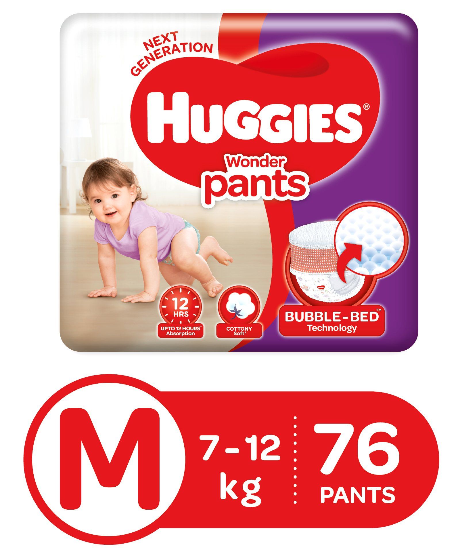 Huggies Wonder Pants Diaper - M, 76pcs