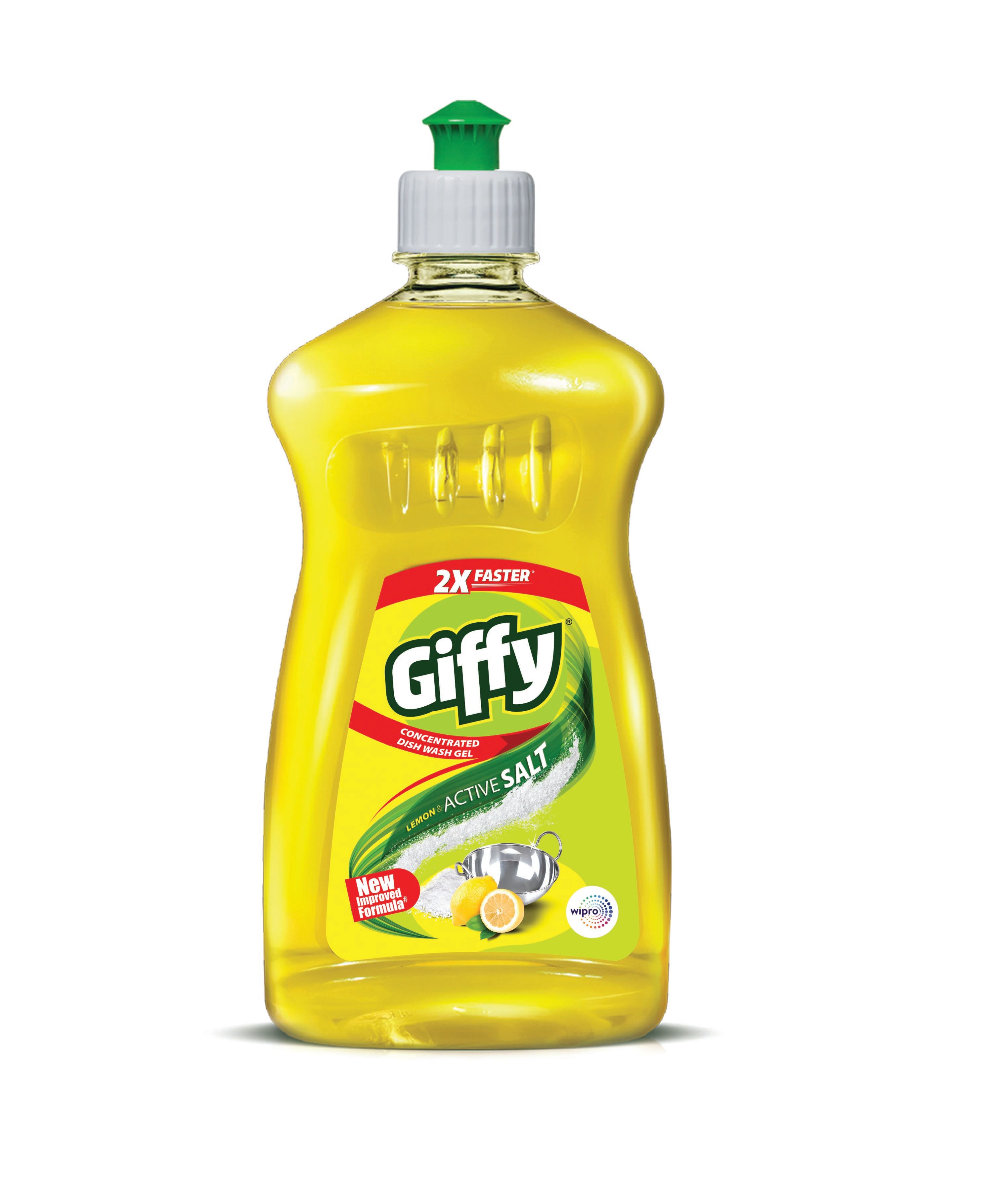 Giffy Yellow Dishwash Gel - Lemon & Active Salt, 235ml