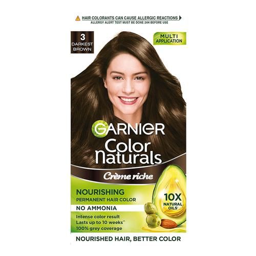 Garnier Naturals Cream Riche Hair Colour - Shade 3 Darkest Brown, 70ml + 60g