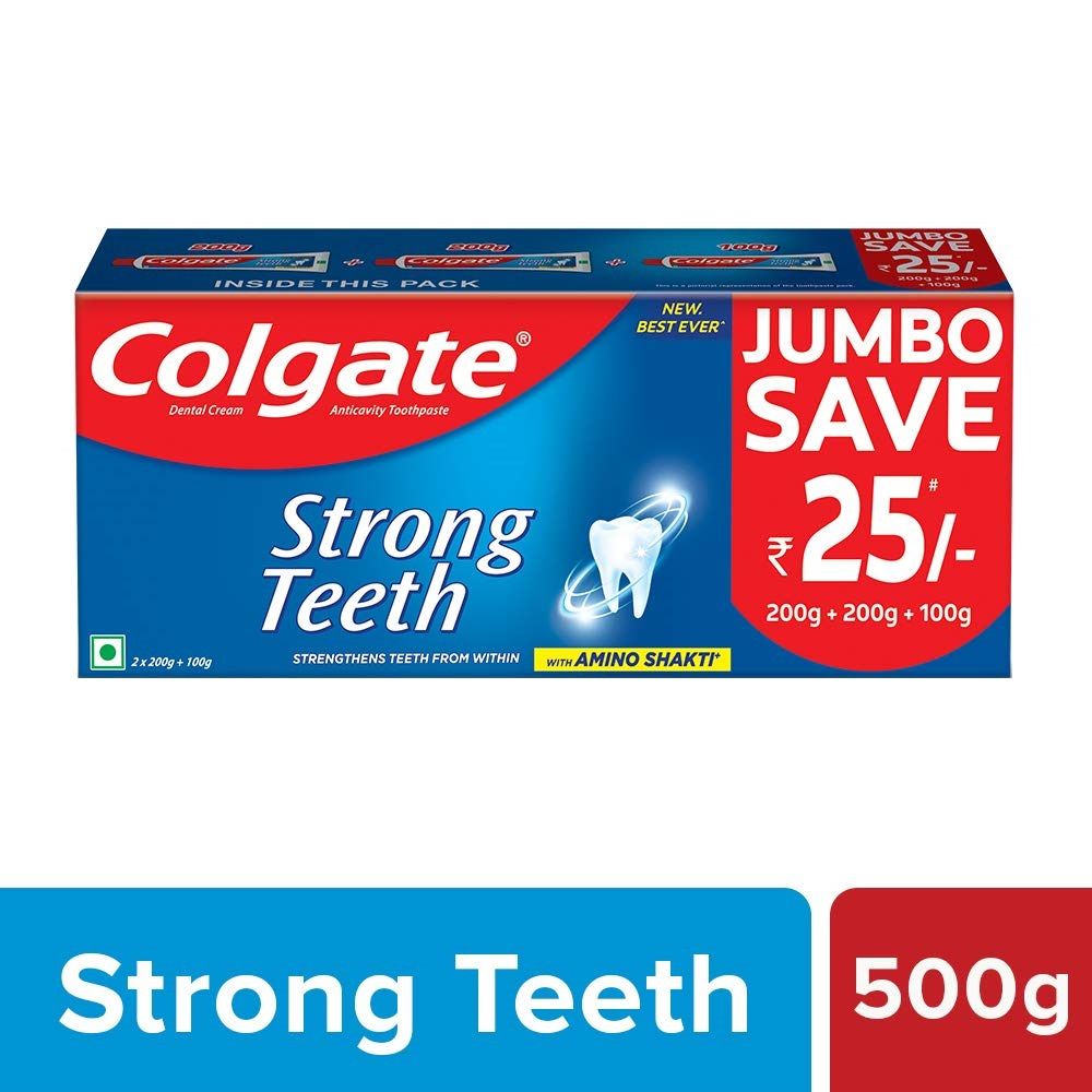 Colgate Strong Teeth Toothpaste, 500g (200g + 200g + 100g)