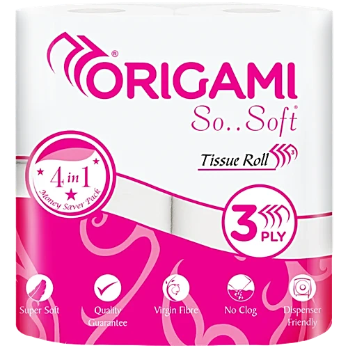 Origami Paper 3 Ply Toilet Tissue Roll, 1pc