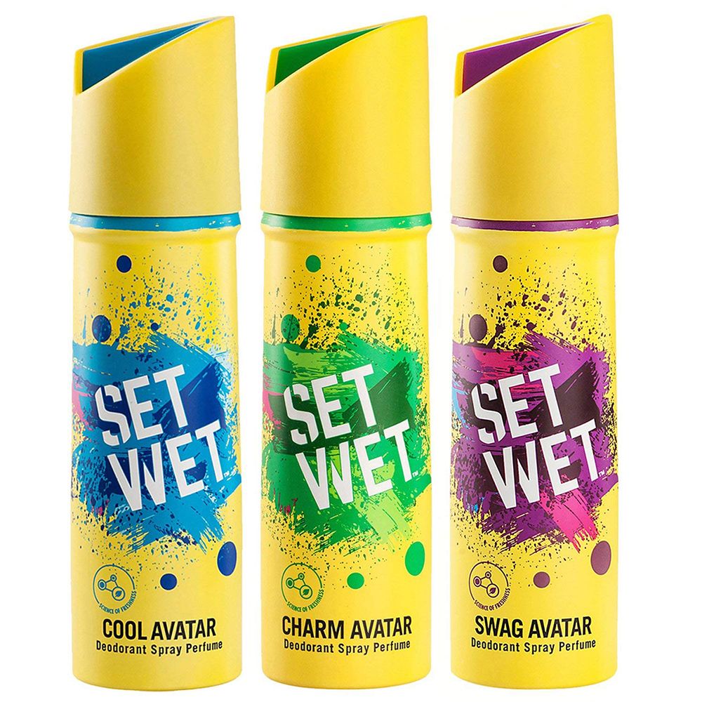 Set Wet For Men Deodorant Body Spray - Cool, Charm and Swag Avatar, 150ml (Set of 3)