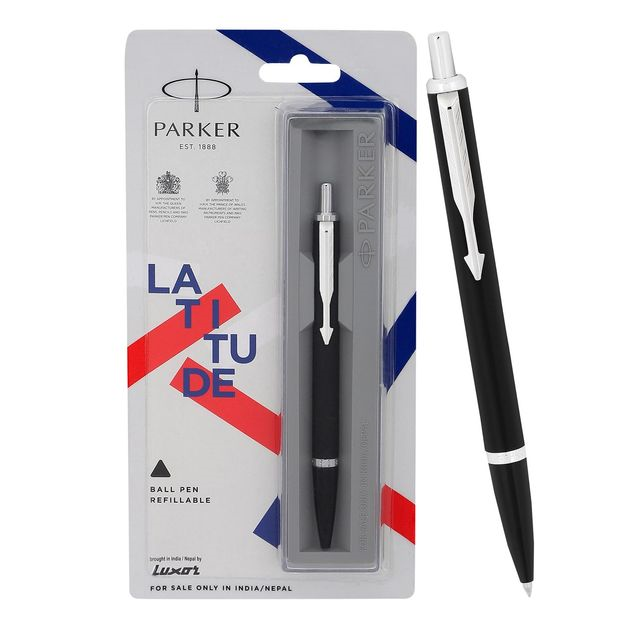 Parker Latitude Matte Chrome Trim Ball Pen - Black, 1pc