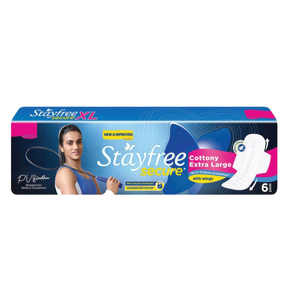 Stayfree Secure Cottony Soft Sanitary Pads - XL Wings, 6pc
