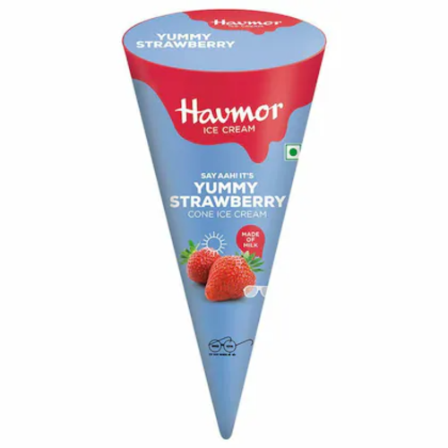 Havmor Cone Ice Cream - Yummy Strawberry, 110ml
