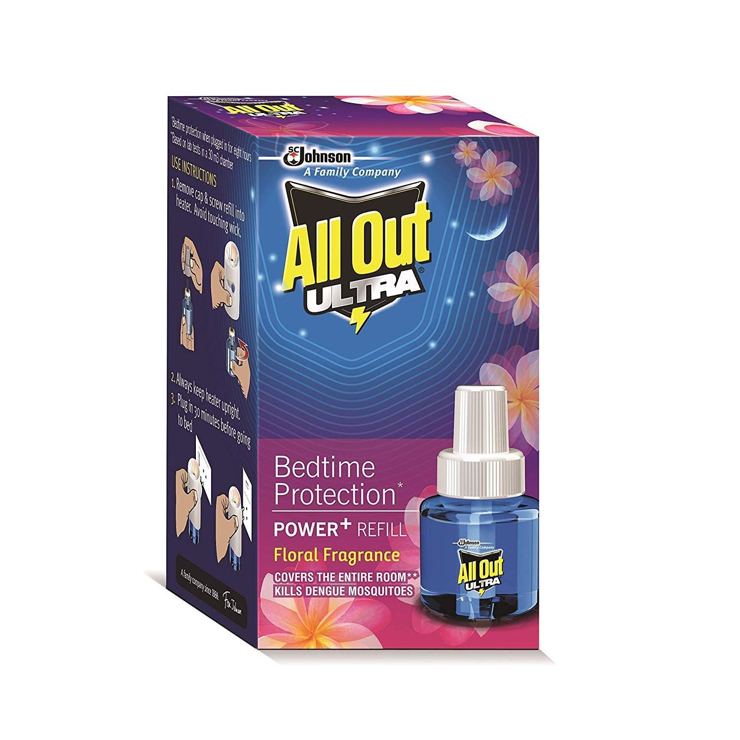 All Out Ultra Bedtime Protection Power + 2 Refill Pack - Floral Fragrance, 45ml