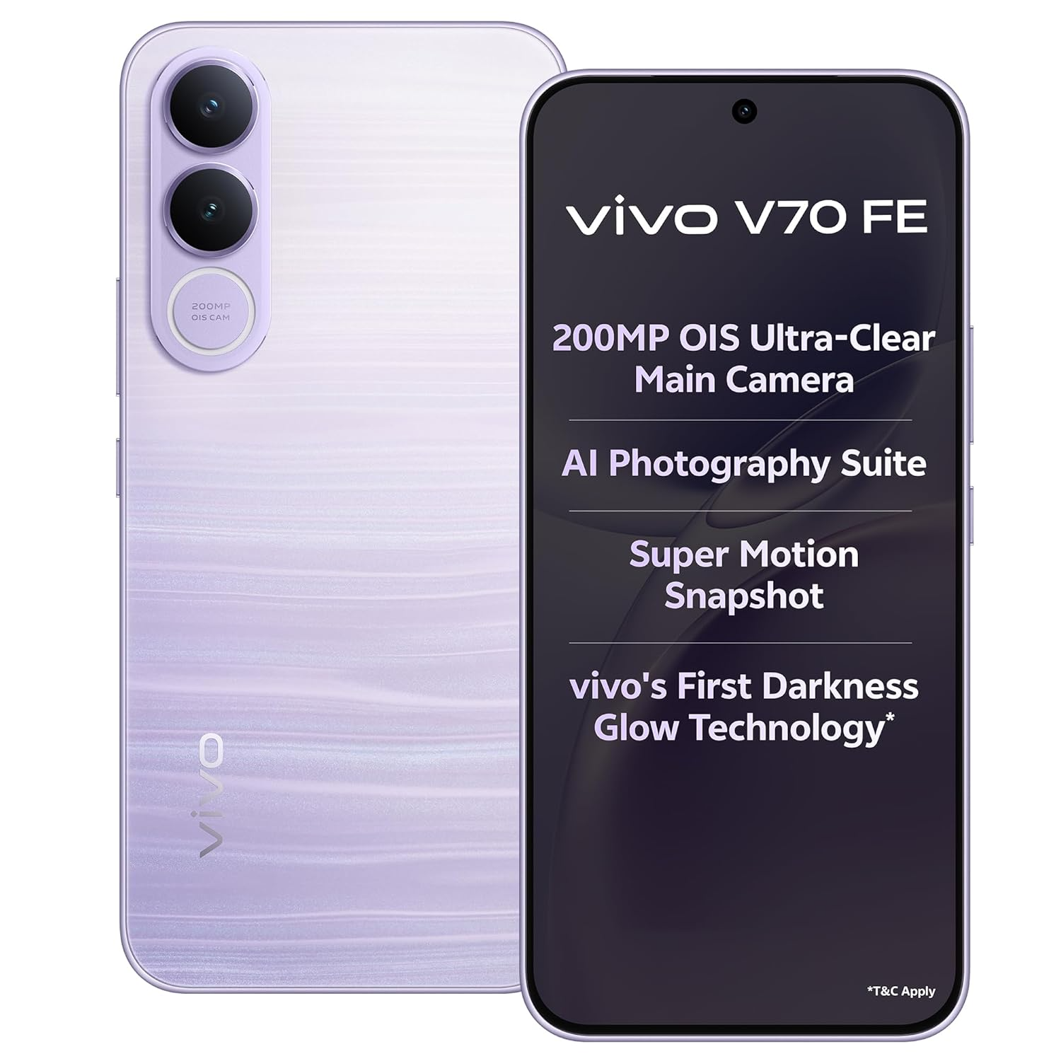 Vivo | V70 FE | 5G Smartphone (8GB RAM + 256GB ROM, Northern Lights Purple)