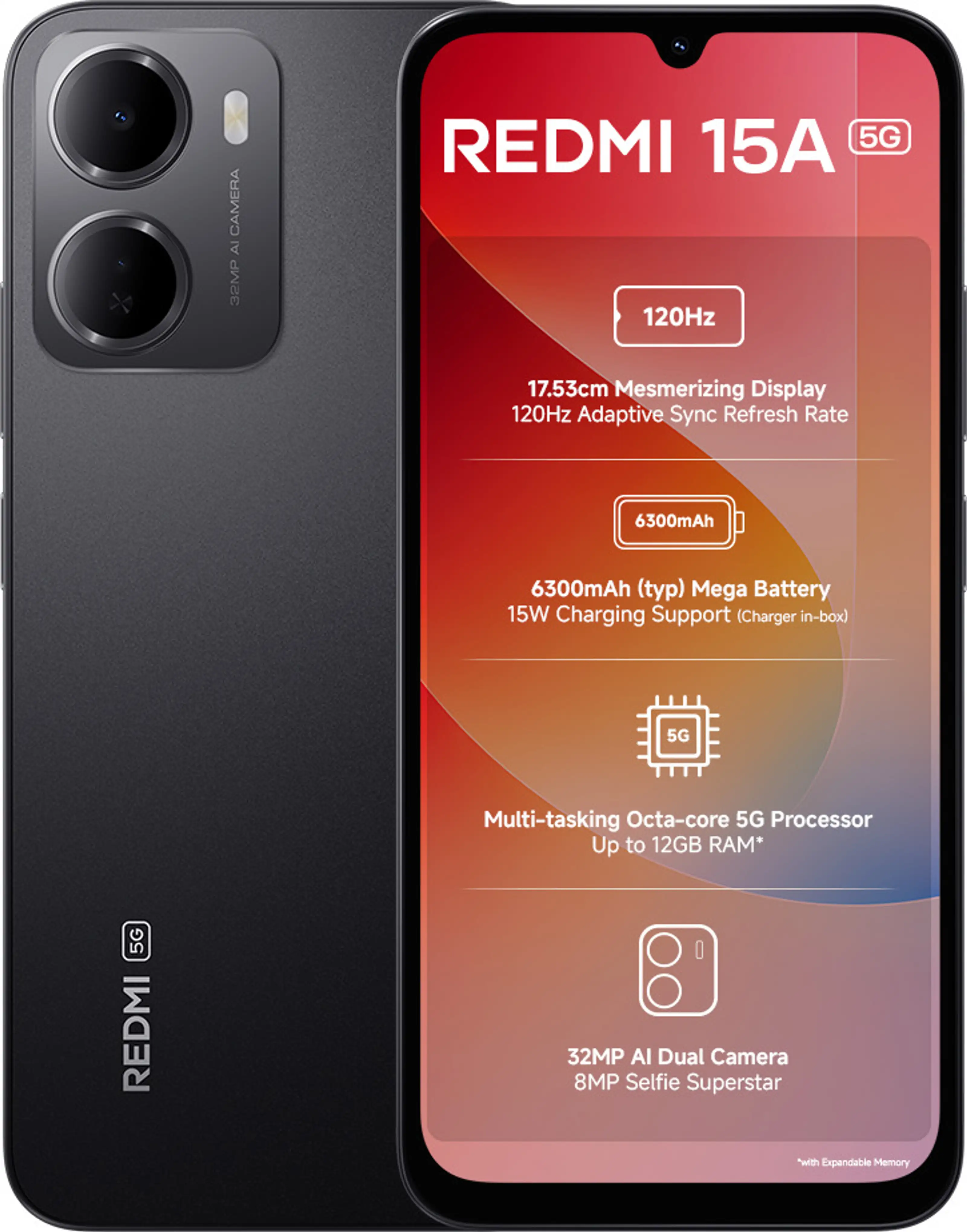 Redmi | 15A | 5G Smartphone (4GB RAM, 128GB ROM, Ace Black)