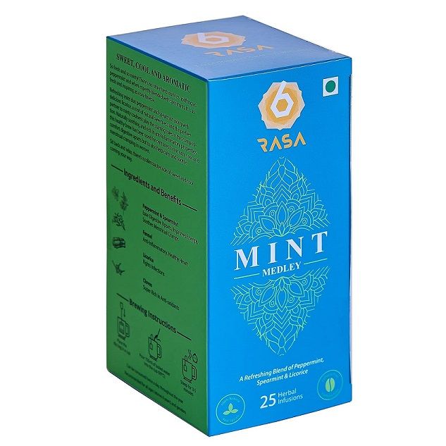 6rasa Mint Medley Herbal Tea Bags - Peppermint, Spearmint, Licorice, 1.7g (25pc)