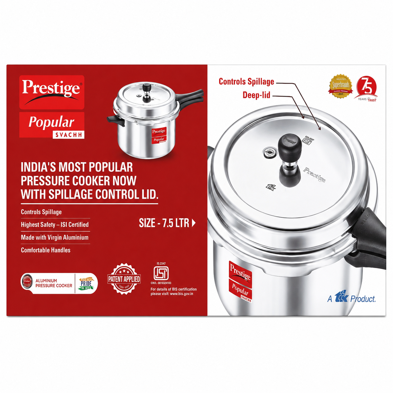 Prestige | Popular Svachh | Pressure Cooker (7.5L)