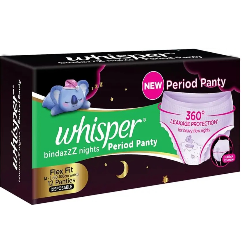 Whisper Bindazzz Nights Period Panties Sanitary Pad Combo - M-L, (12pc)