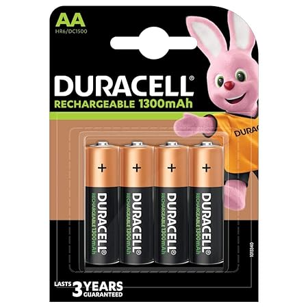 Duracell Rechargeable AA 1300mAh Batteries, 4pcs