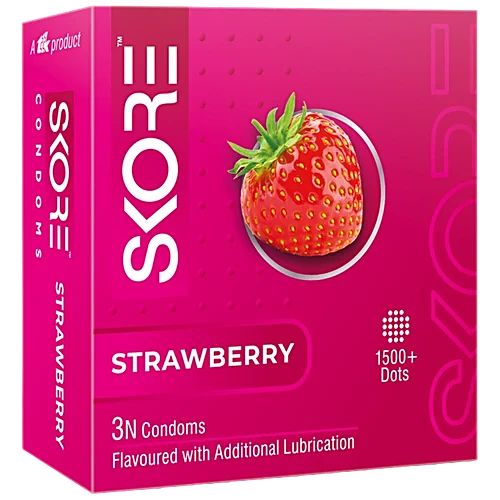 Skore Dotted & Colored Condoms - Strawberry Flavored, 3pc