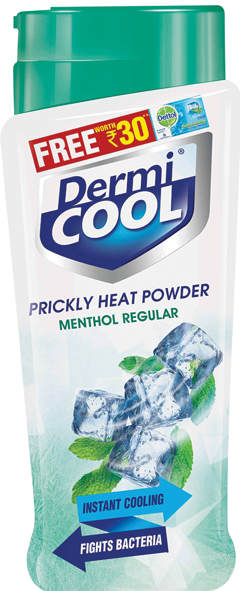 Dermi Cool Prickly Heat Talcum Powder - Regular, 90g (Free Dettol Soap, 42g)