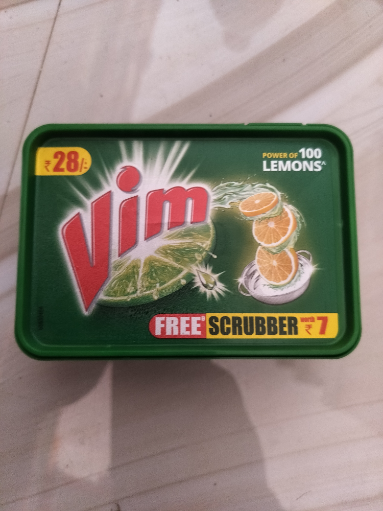 Vim Dishwash Bar Tub - Lemon with Free Scrubber, 240g