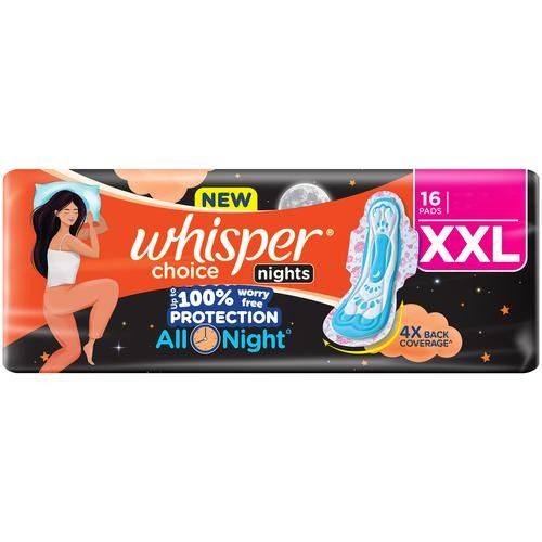 Whisper Choice Night Sanitary Pads - XXL, 16pc