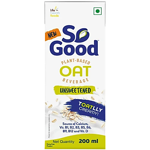 So Good Plant Based Oat Beverage Milk Tetra Pack - Unsweetened, 200ml