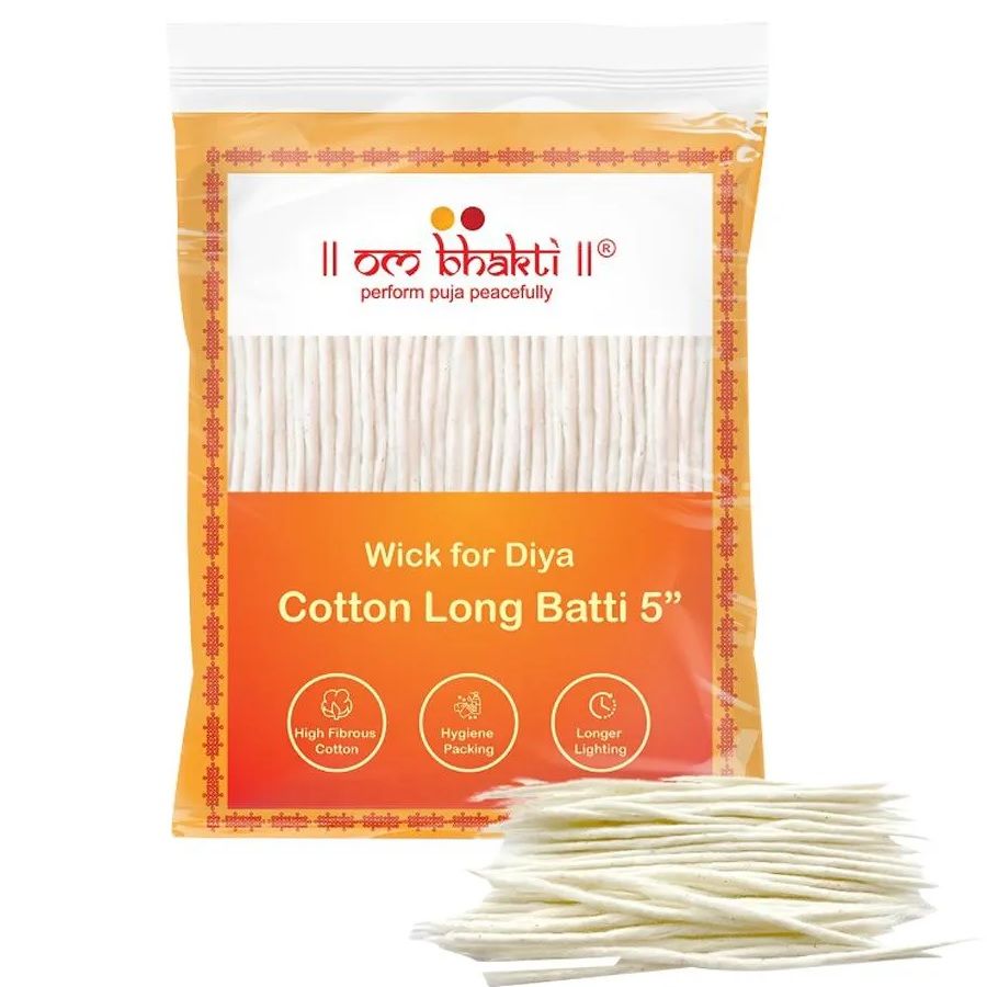 Om Bhakti 5 Inches Wick for Diya Batti - Pure Cotton Long, 75pc