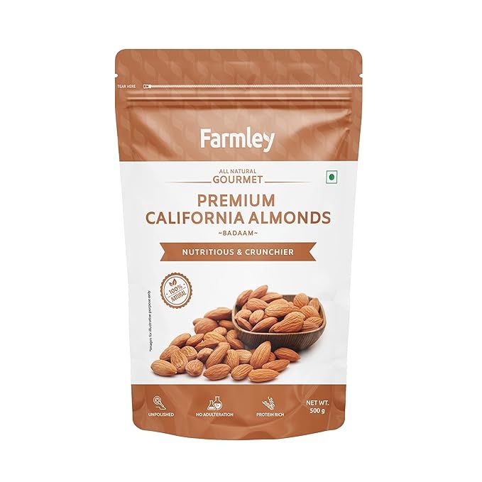 Farmley Premium Dry Fruits Pouch - California Almonds, 500g