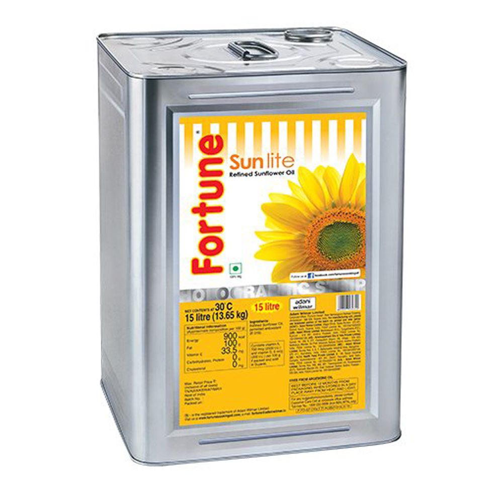 Fortune Sunlite Refined Sunflower Oil Tin, 15L