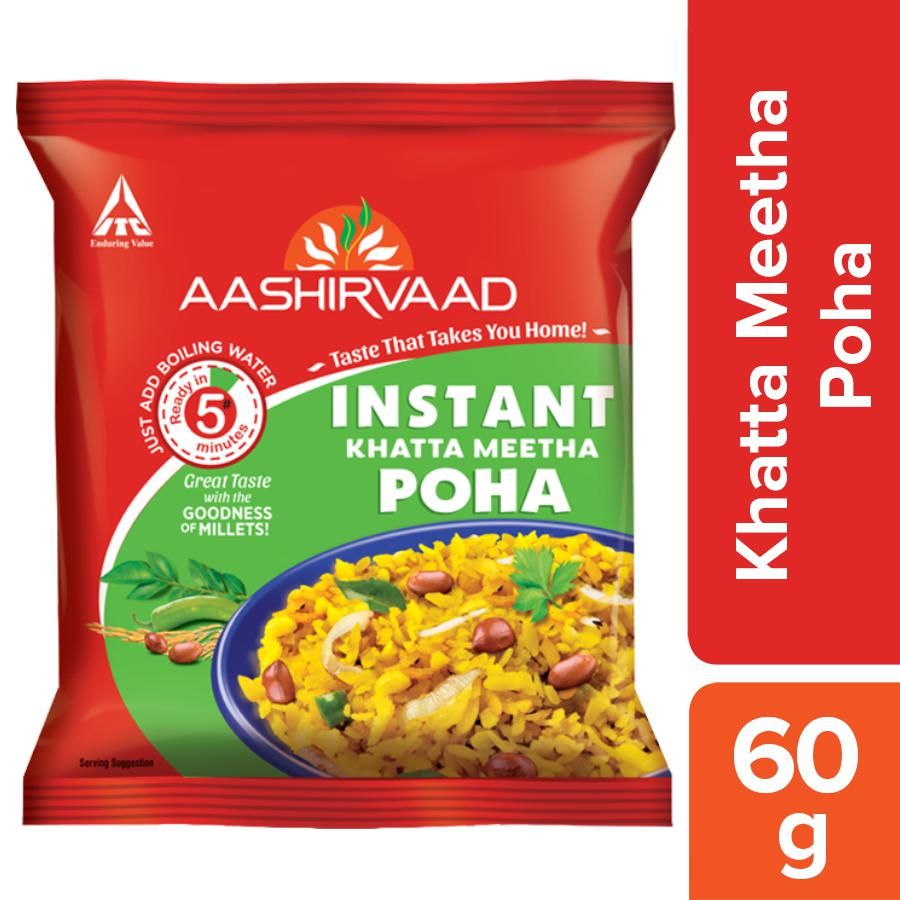 Aashirvaad Instant Khatta Meetha Poha With Millets Pouch, 60g