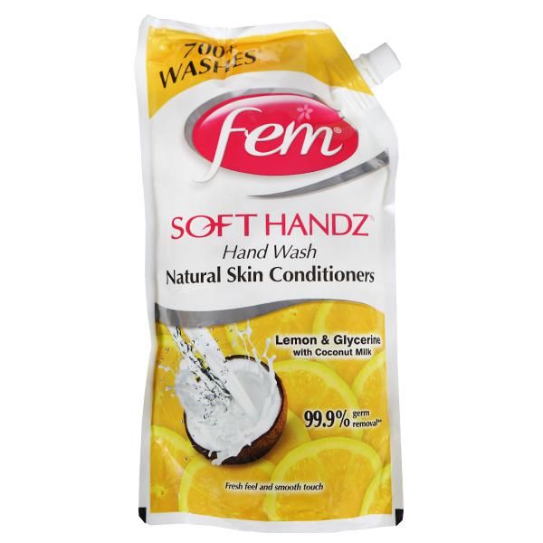 Fem Soft Handz Hand Wash Refill - Lemon & Glycerine, 900ml