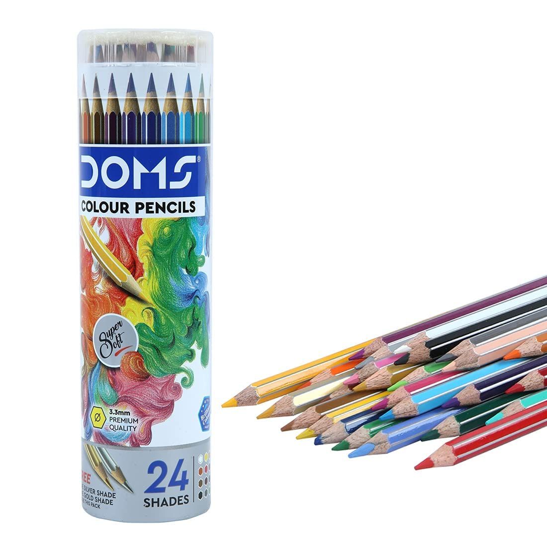 Doms Colour Pencil Round Shaped Tin, 24pc (7202)