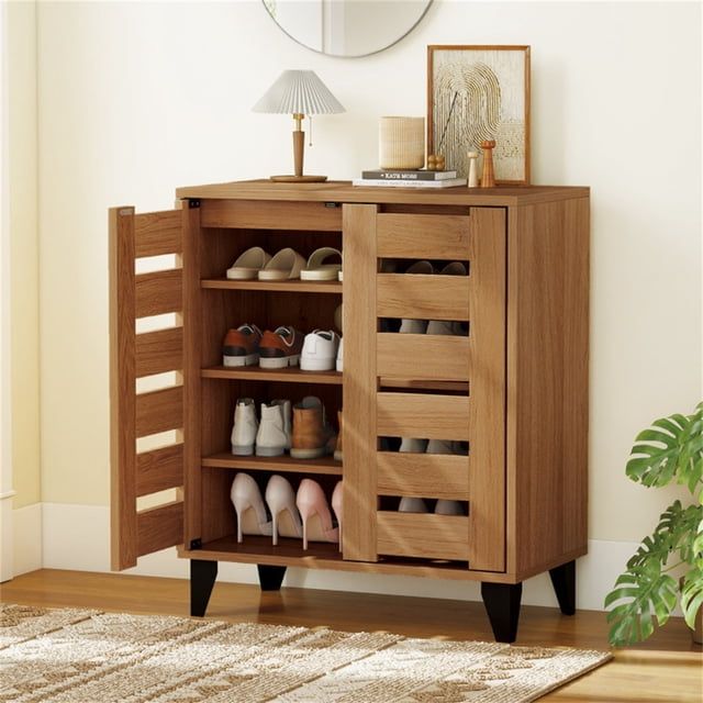 Wood Finish | Metal Shoe Cabinet (Ventilated)