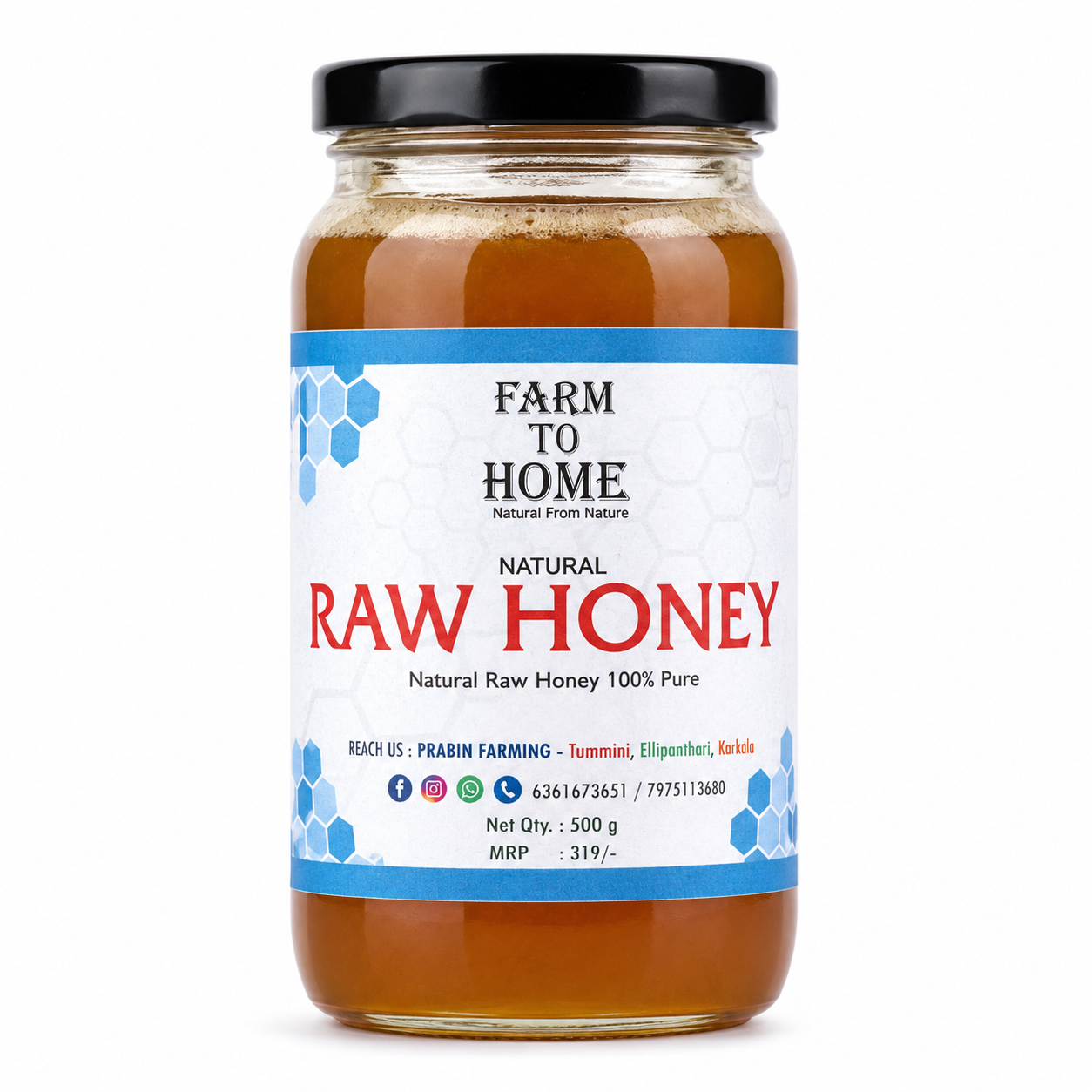 Farm To Home Natural Raw Honey Jar, 500g