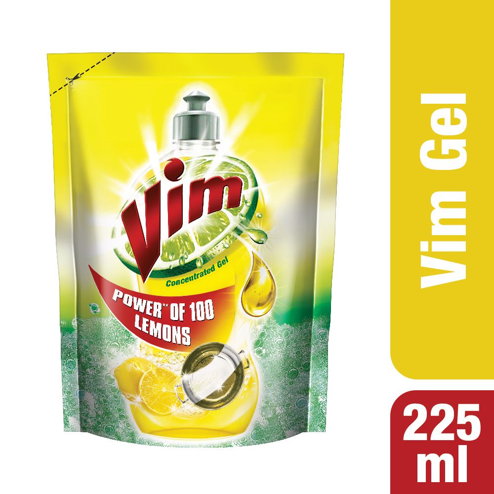 Vim Dishwash Gel Pouch - Lemon, 255ml