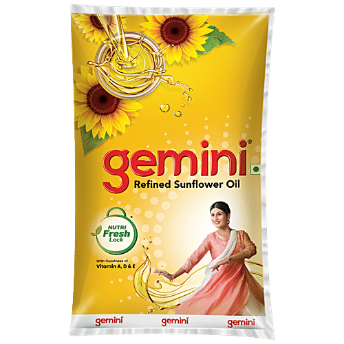 Gemini Refined Sunflower Oil With Nutri-V Pouch, 1L