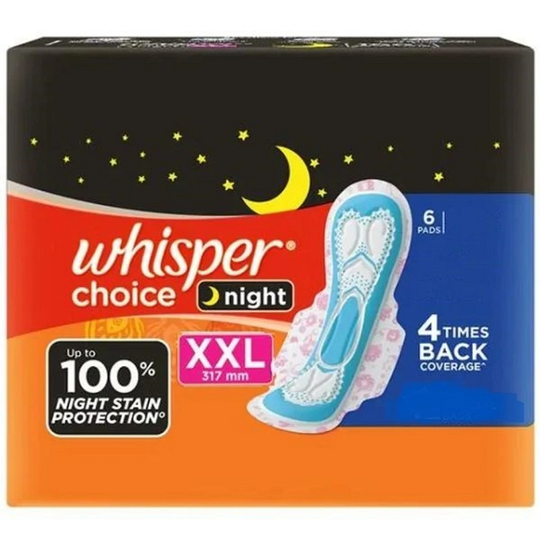 Whisper Choice Nights Sanitary Pads - XXL, 6pc