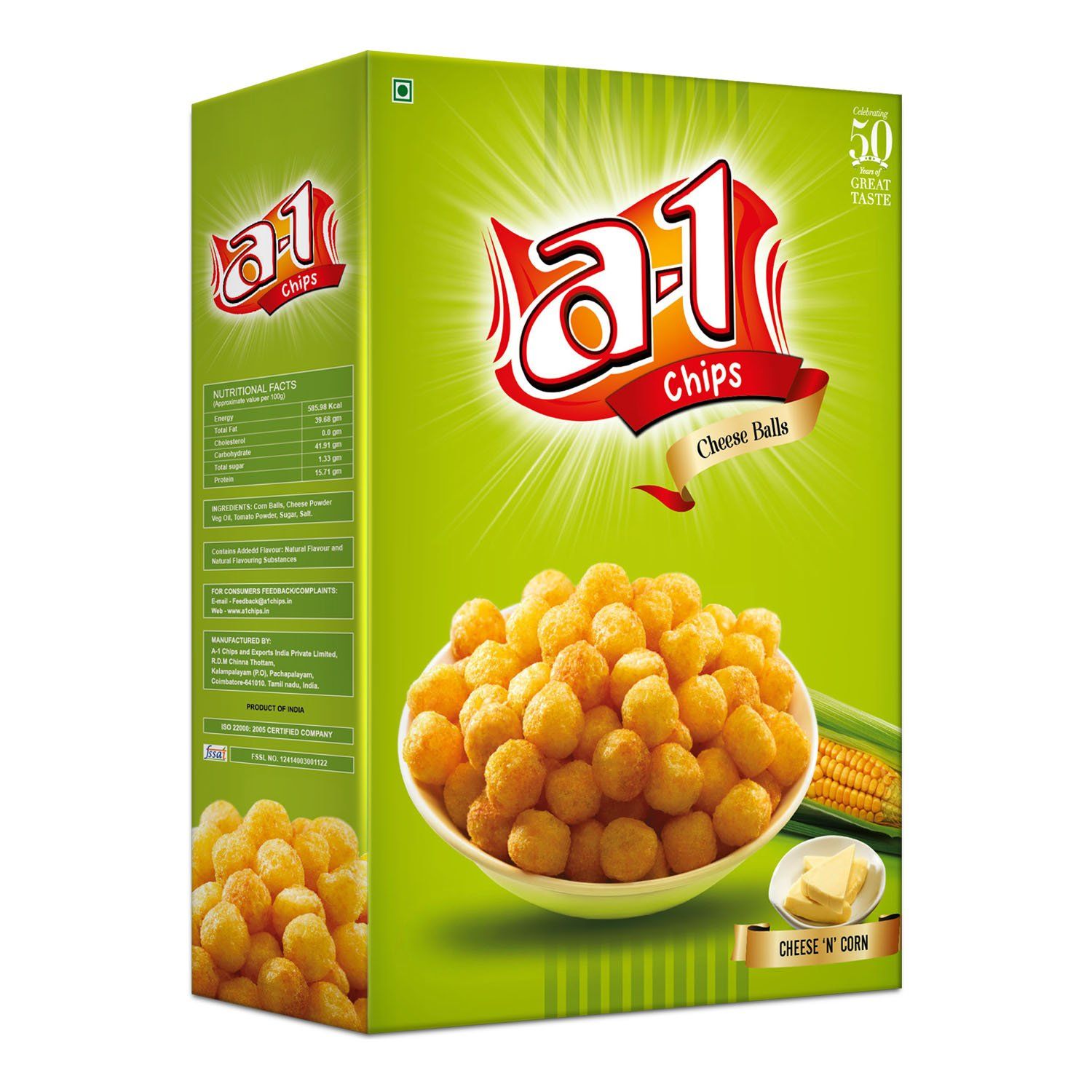A-1 Chips Cheese Balls - Cheese-N-Corn, 100g