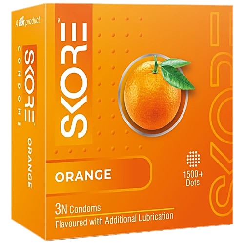 Skore Dotted & Colored Condoms - Orange Flavored, 3pc