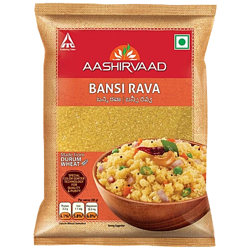 Aashirvaad Durum Wheat Bansi Rava Pouch, 500g