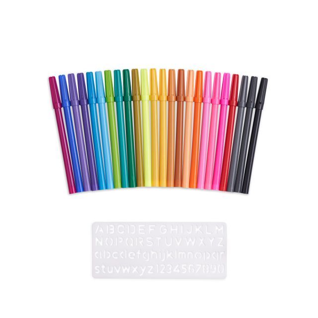 Camel Sketch Pens With Stencil, 24 Shades