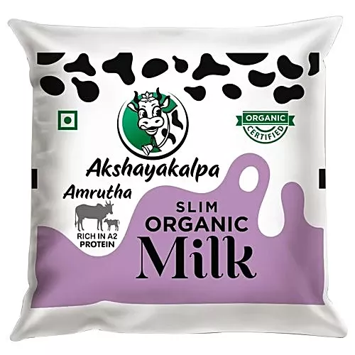 Akshayakalpa Amrutha Organic A2 Slim Milk Pouch, 500ml
