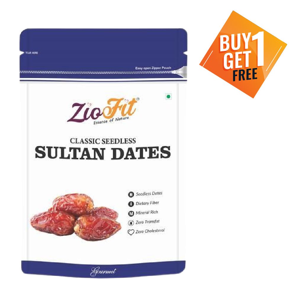 Ziofit Dry Fruits - Classic Sultan Seedless Dates, 500g (Buy 1 Get 1 Free)