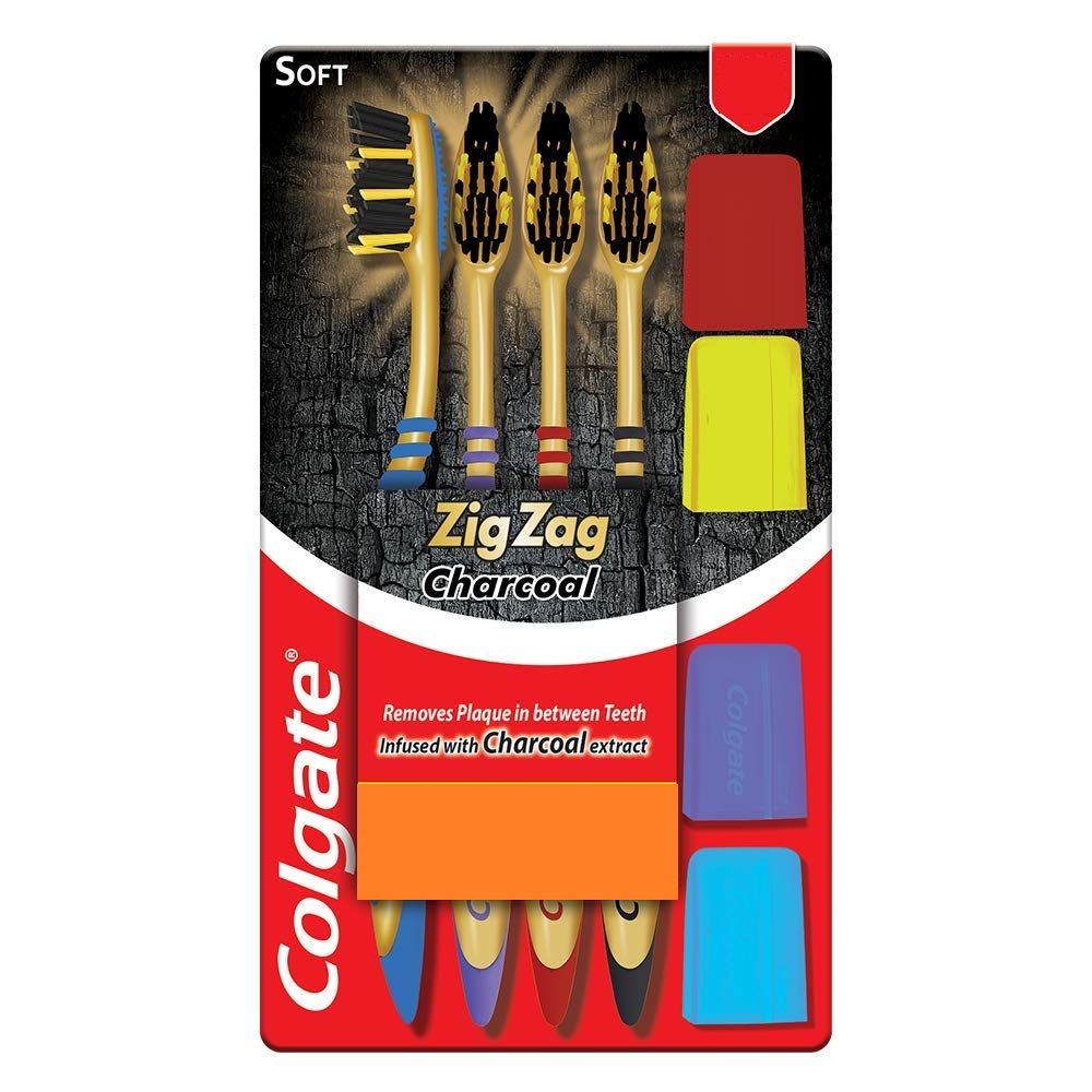 Colgate ZigZag Charcoal Toothbrush - Soft, 4pcs