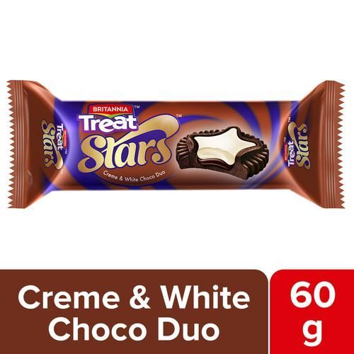 Britannia Treat Stars Biscuit - Creme & White Choco Duo, 60g