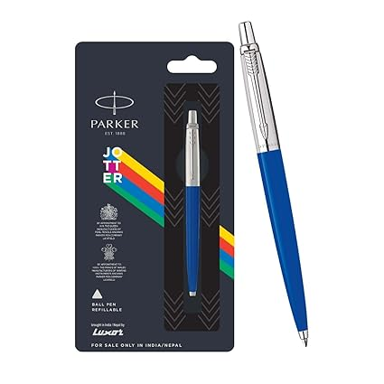 Parker Jotter London Stainless Steel Gold Trim Refillable Ball Pen - Blue, 1pc