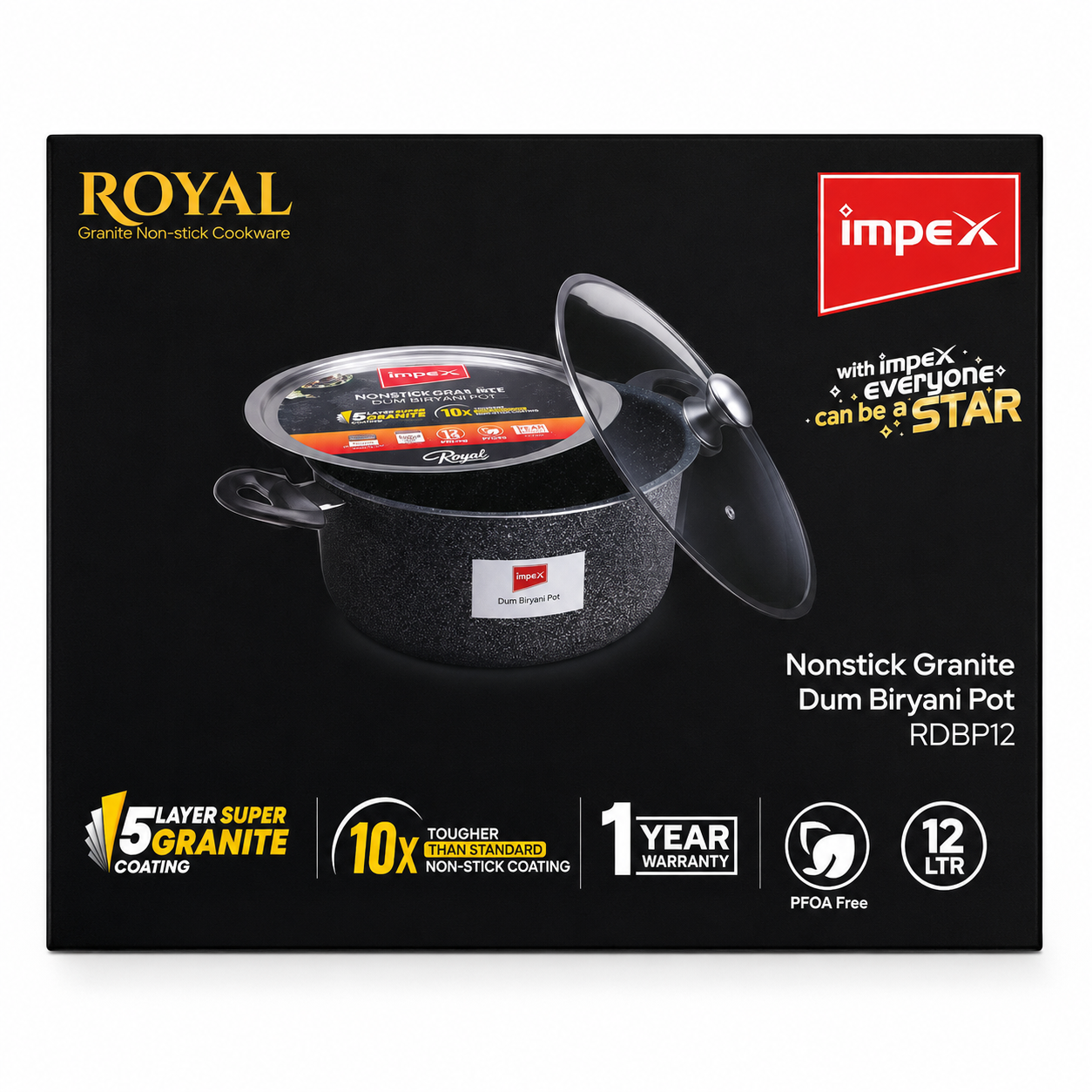 Impex | RDBP12 Royal | Dum Biryani Pot Nonstick Granite