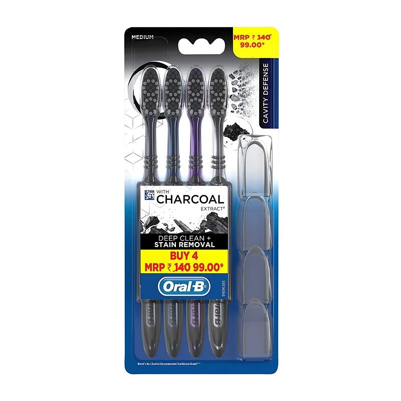 Oral-B Cavity Defense Toothbrush Charcoal - Medium, 4pc