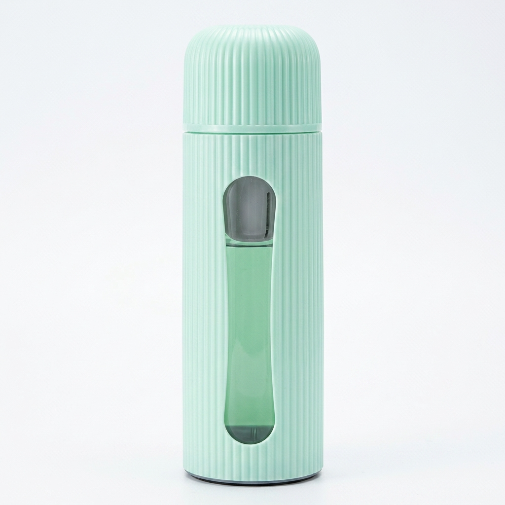 Glass Water Bottle with Protective Ribbed Sleeve, 1pc