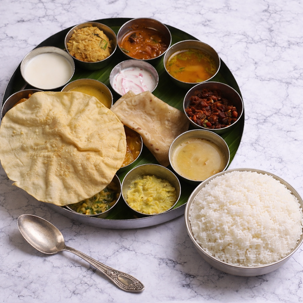White Rice (Full) + Sambar + Palya + Pickle, 1 Plate