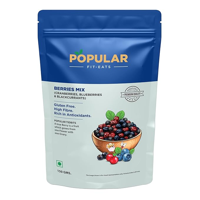 Popular Fit Eats Berries Mix Standy Pouch - Cranberry, Blueberry & Blackcurrant, 150g
