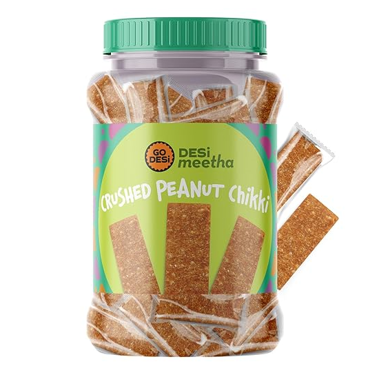 Go Desi Crushed Peanut Chikki jar, 50pcs