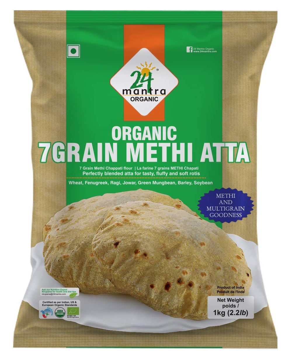24 Mantra Methi Atta, 1kg